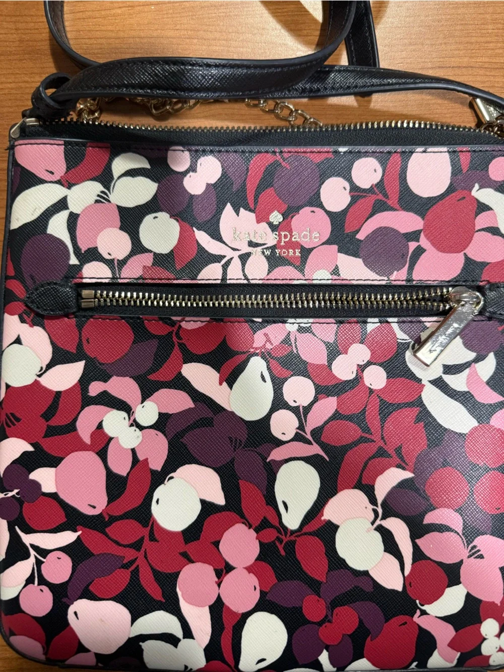 kate spade Pink Multi Floral Crossbody with Black Strap